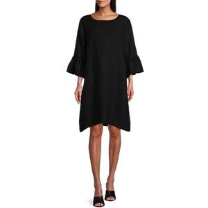 Bryn Walker Phryne Linen Scoop Neck 3 4 Ruffled Bell Sleeve Shift Dress